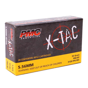 PMC X-Tac Rifle Ammunition 5.56 NATO 55 gr FMJBT 3120 fps 20/ct