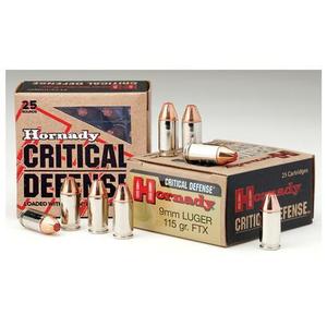 Hornady Critical Defense Handgun Ammunition 9mm Luger 115 gr. FTX 1140 fps 25/ct