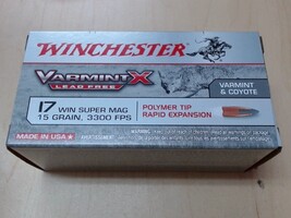 Winchester X17W15PLF Varmint-X .17 WSM 15 GR 50rd box - Brass Casing