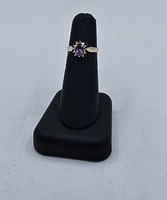 10kt Yellow Gold Ladies Amethyst/ Diamond Ring, Halo Set Oval Amethyst .50cttw