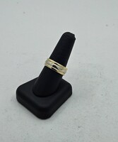 18k Yellow/White Gold Novell Triple Ribbed Men's Wide Wedding Band Ring
