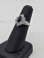 .925 Sterling Cocktail Ring W/ Marquee Cut Saphire Center Stone 3.7g Size 9.75
