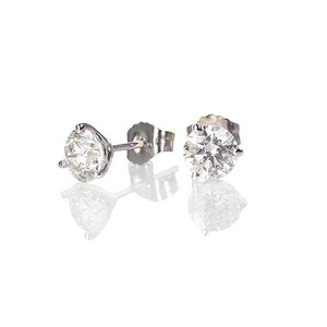 14k White Gold 2 ct tw Lab Grown Diamond Stud Earrings Three Prong Martini