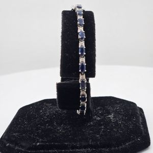  Sapphire Oval and Round Diamond Bracelet in 14K White Gold (BW James Jewelry)