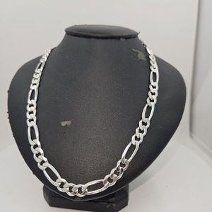  Flat Figaro Chain Necklace 22" Solid Sterling Silver 7mm 
