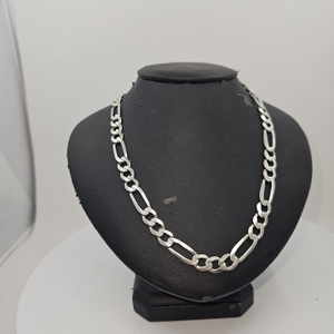 Flat Figaro Chain Necklace 24" Solid Sterling Silver 7mm