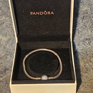  Pandora Sterling Silver Heart Clasp Snake Chain Bracelet