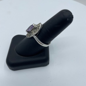 Ladies' Marquis Cut Amethyst/Marcasite Cocktail Ring Sz:9