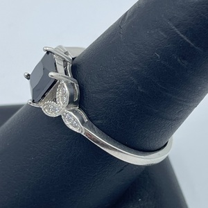   Princess Cut Black Spinel Leaf Ring Sterling Silver Sz: 10