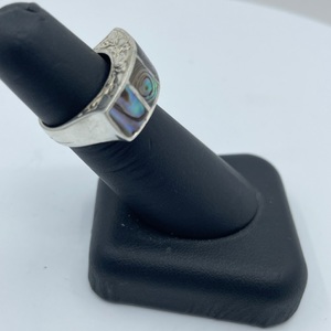   Sterling Silver Ring with Abalone Shell Inlays Size: 6