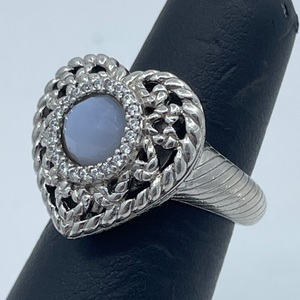  Judith Ripka 925 Silver Lavender Stone Heart Ring Size:6.5