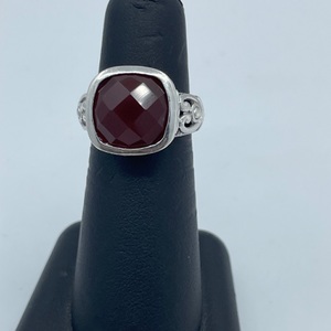 Sterling Silver Engraved Red Carnelian Multi-Faceted Statement Ring Size:6.5 