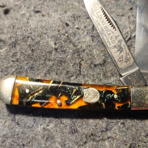 Bulldog Small Trapper Knife with Brown/Green/Gold Synthetic Handles 1998